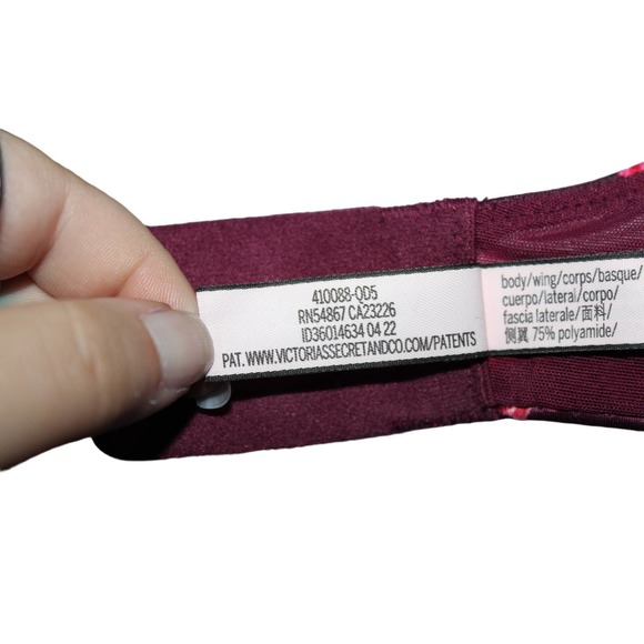 Women's Victoria's Secret Dream Angels Push-Up Bra Red Pink Floral Bra Size 34DD - Picture 4 of 8